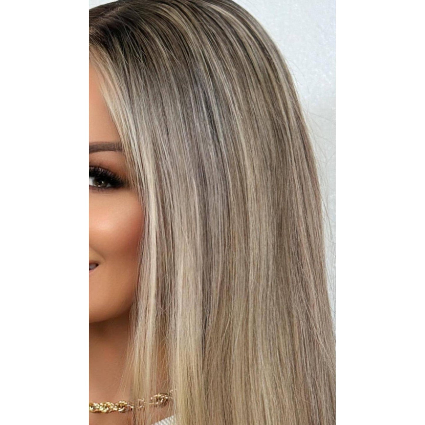 "KELLY" HUMAN HAIR LACE TOP WIG 22" - BLONDE ROOT SMUDGE