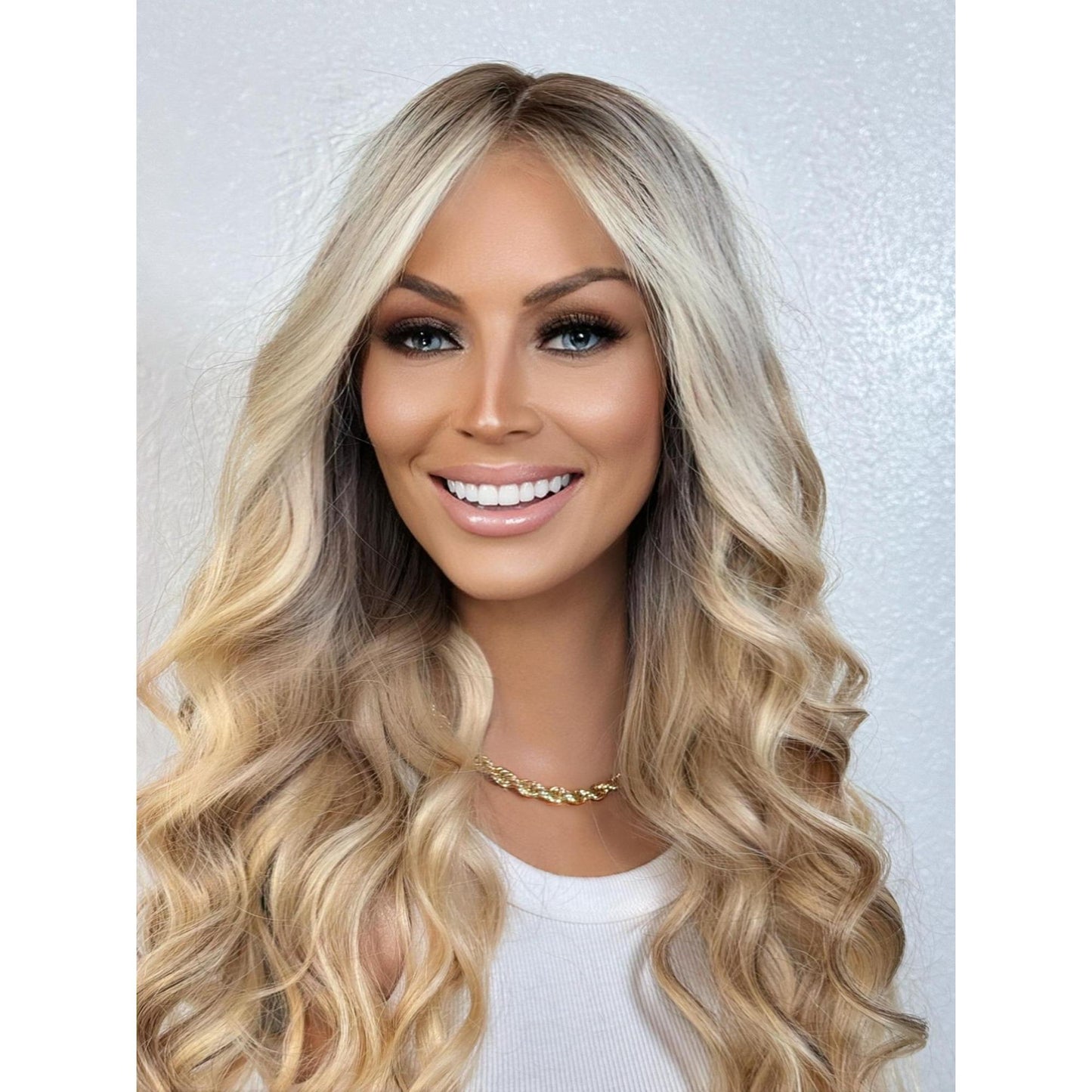 "AVRIL" HUMAN HAIR LACE TOP WIG 22" - BLONDE BALAYAGE