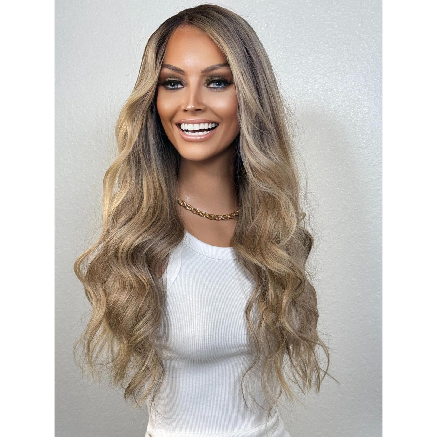 "CHARLI" HUMAN HAIR LACE TOP WIG 22" - BLONDE BALAYAGE