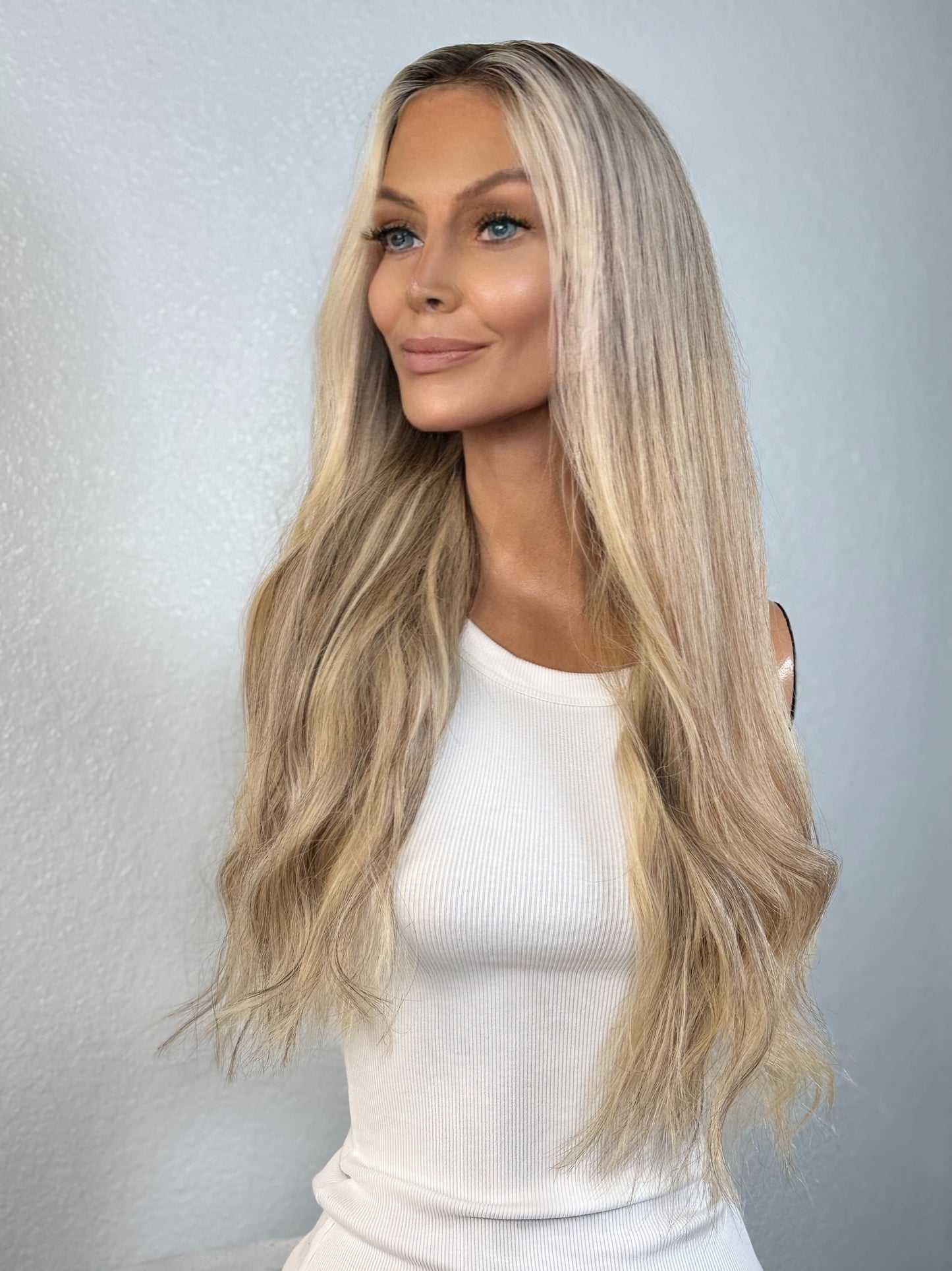 “HEATHER" HUMAN HAIR LACE TOP WIG 24” - BLONDE BALAYAGE