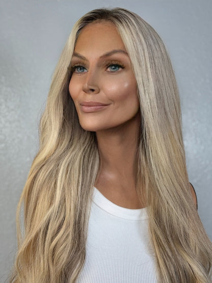 “HEATHER" HUMAN HAIR LACE TOP WIG 24” - BLONDE BALAYAGE