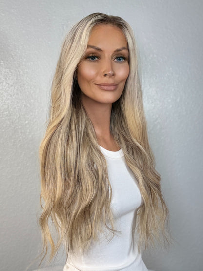 “HEATHER" HUMAN HAIR LACE TOP WIG 24” - BLONDE BALAYAGE