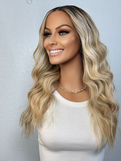 "JULES" HUMAN HAIR LACE TOP WIG 18" - BLONDE ROOT SMUDGE