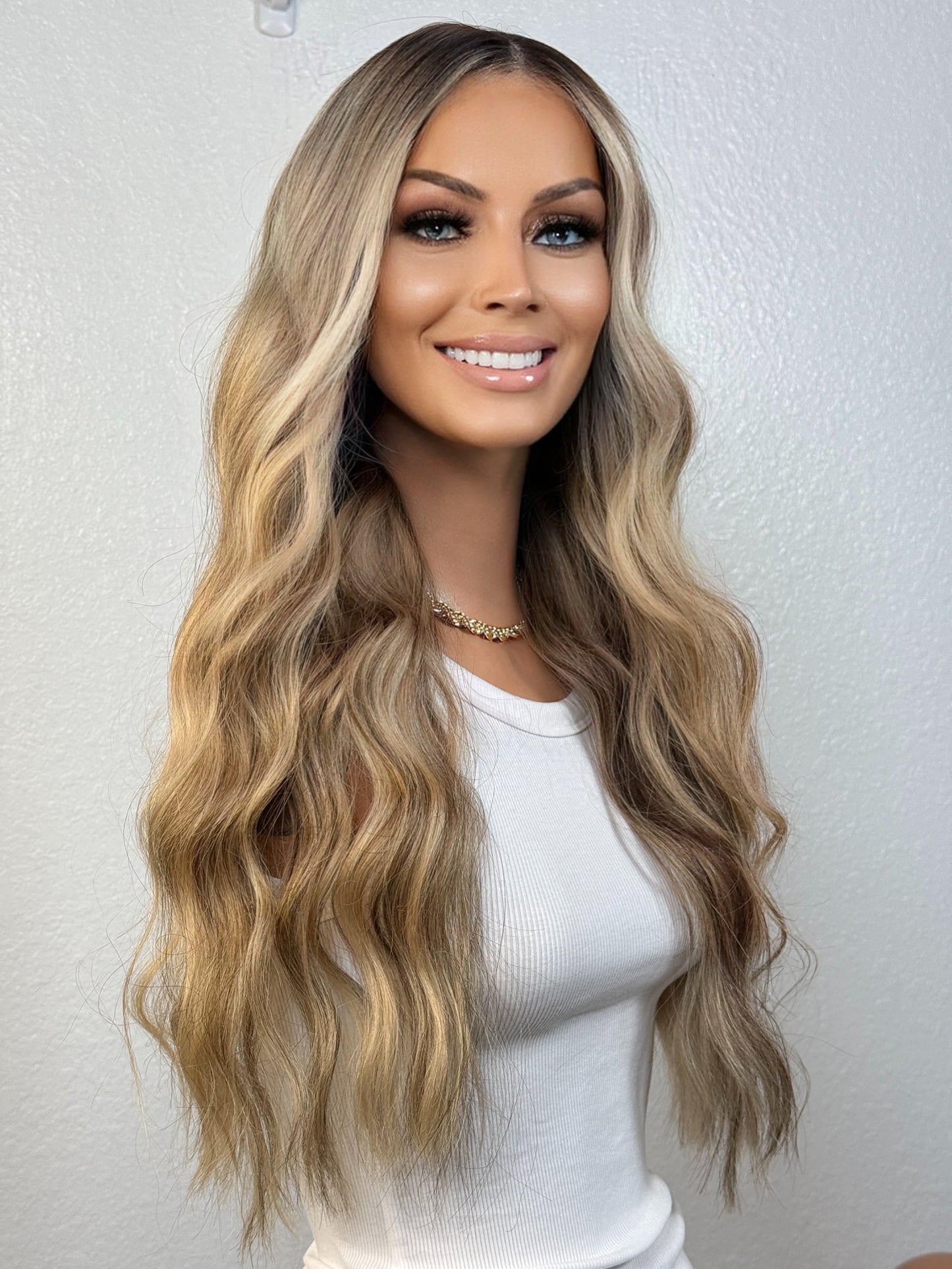 "JULES" HUMAN HAIR LACE TOP WIG 18" - BLONDE ROOT SMUDGE