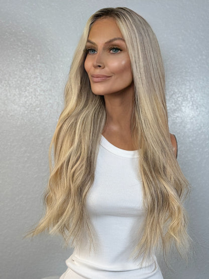 “HEATHER" HUMAN HAIR LACE TOP WIG 24” - BLONDE BALAYAGE