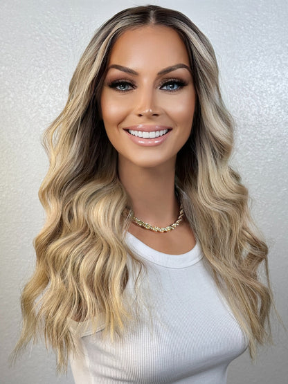 "JULES" HUMAN HAIR LACE TOP WIG 18" - BLONDE ROOT SMUDGE