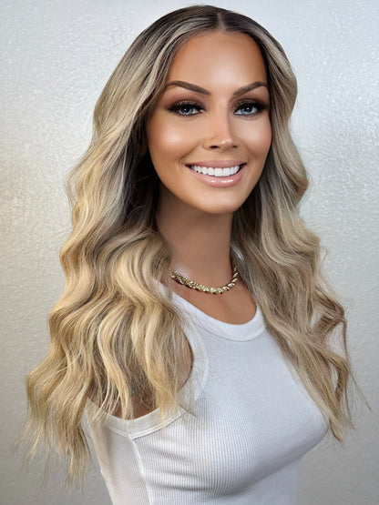 "JULES" HUMAN HAIR LACE TOP WIG 18" - BLONDE ROOT SMUDGE