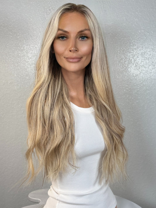 “HEATHER" HUMAN HAIR LACE TOP WIG 24” - BLONDE BALAYAGE