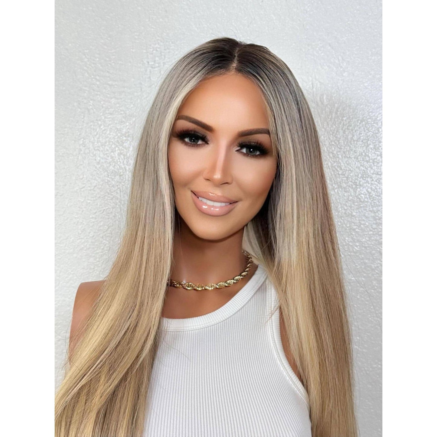 "KELLY" HUMAN HAIR LACE TOP WIG 22" - BLONDE ROOT SMUDGE