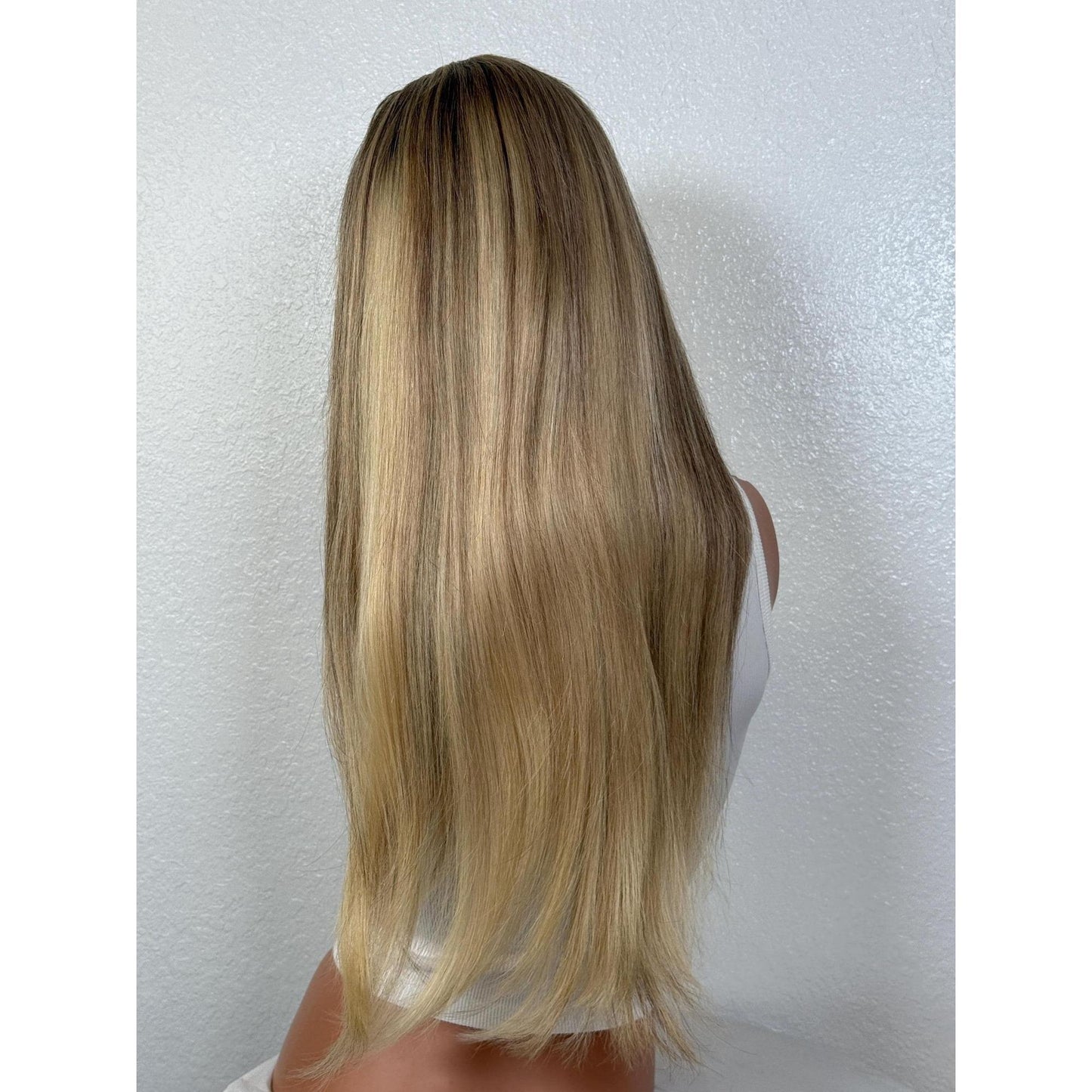"KELLY" HUMAN HAIR LACE TOP WIG 22" - BLONDE ROOT SMUDGE