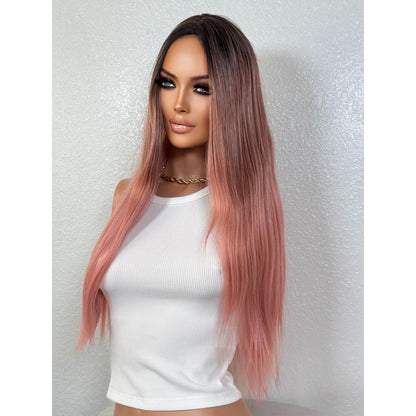 "PINK FLAMINGO" WIG 24" - ROOTY PINK