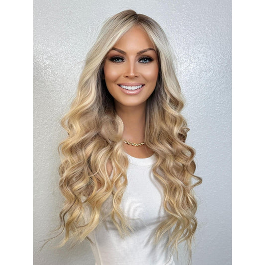 "AVRIL" HUMAN HAIR LACE TOP WIG 22" - BLONDE BALAYAGE