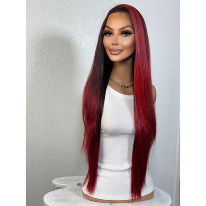 "ROMAN" MONOFILAMENT WIG 28" - RUBY RED