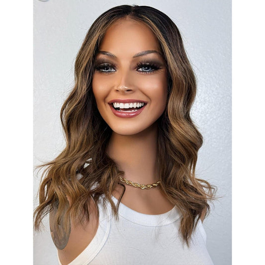 "CARLY" HUMAN HAIR LACE TOP WIG 12" - BROWN BALAYAGE