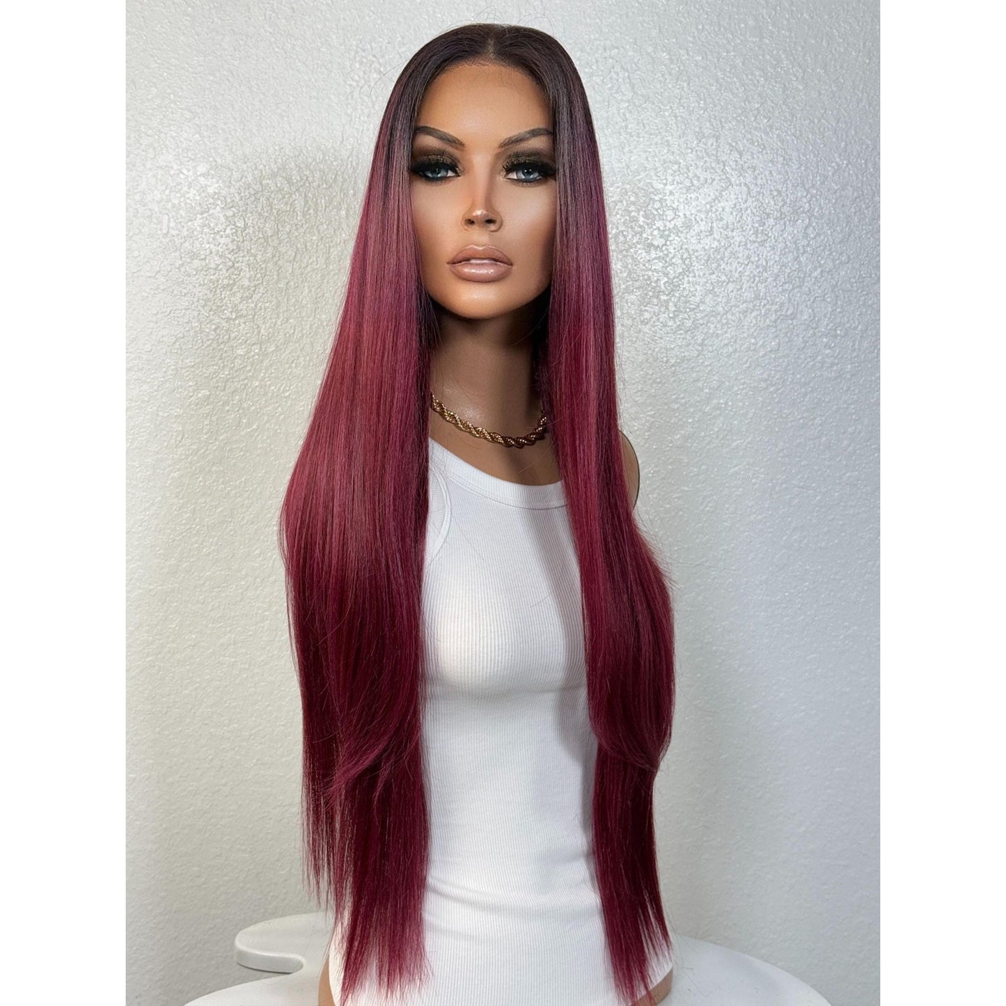 "MERLOT" MONOFILAMENT WIG 28" - BURGUNDY RED