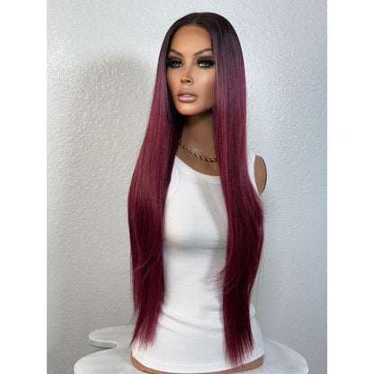 "MERLOT" MONOFILAMENT WIG 28" - BURGUNDY RED