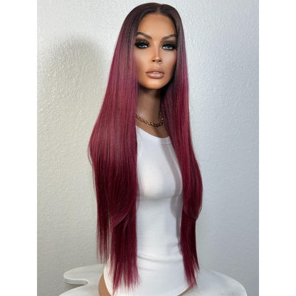 "MERLOT" MONOFILAMENT WIG 28" - BURGUNDY RED