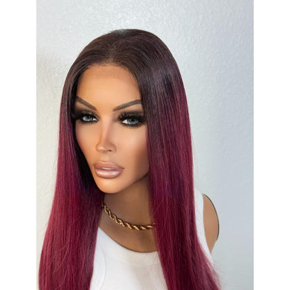 "MERLOT" MONOFILAMENT WIG 28" - BURGUNDY RED