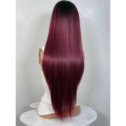 "MERLOT" MONOFILAMENT WIG 28" - BURGUNDY RED