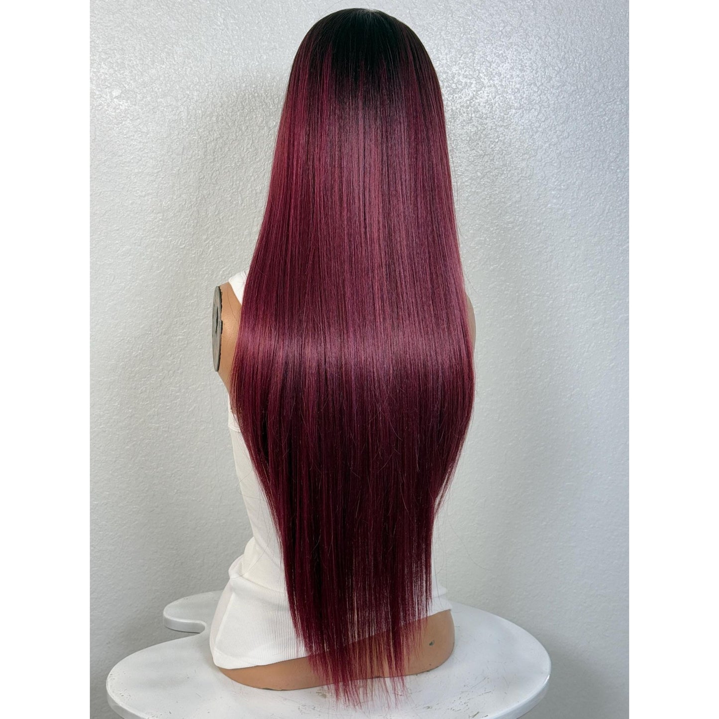 "MERLOT" MONOFILAMENT WIG 28" - BURGUNDY RED